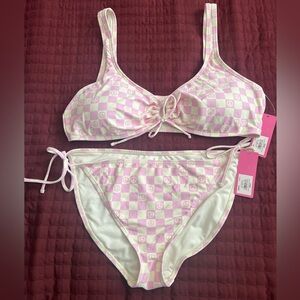 Ninety Nine bikini set pink and white check XXL NEW WITH TAGS